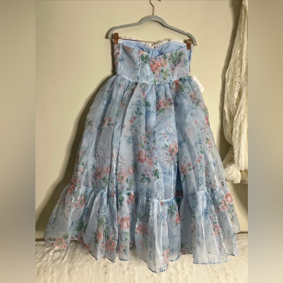 FREE PEOPLE Selkie French Corset Puff MIDI Dress Powder Blue Floral - Picture 8 of 9